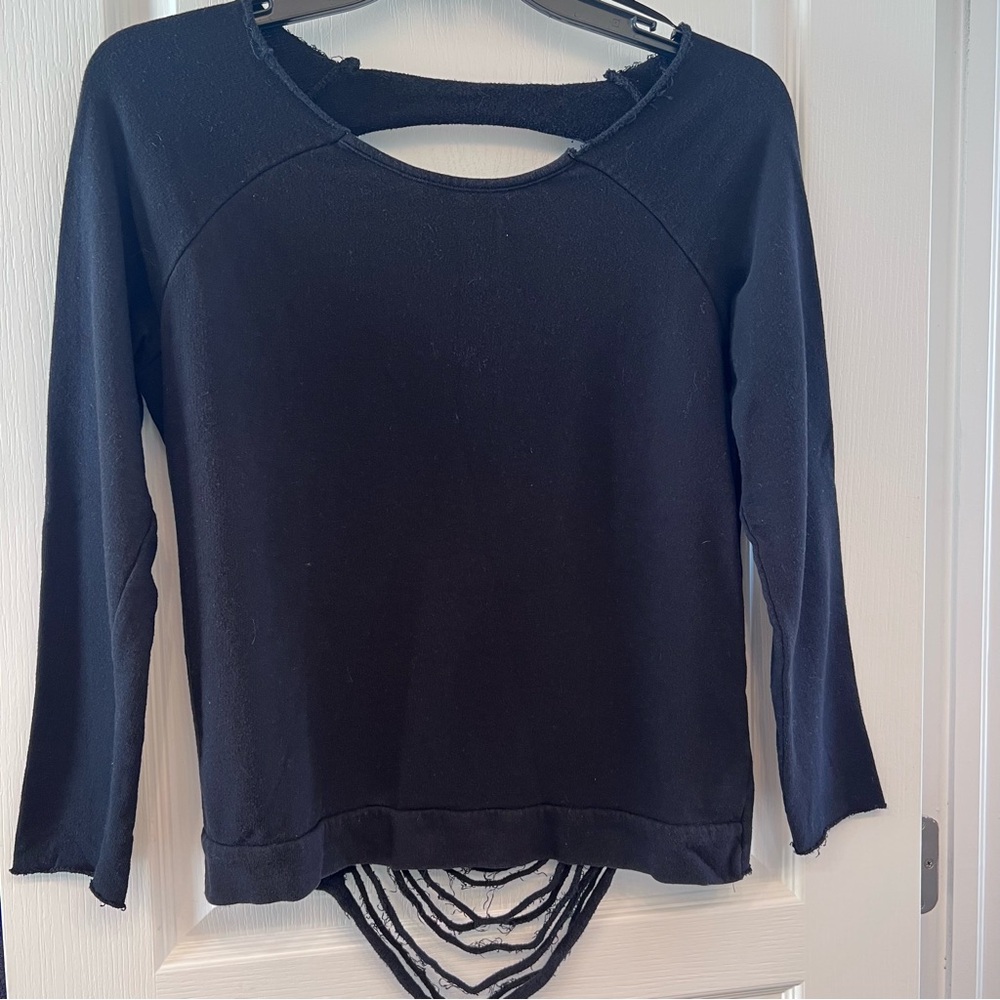 Black Distressed Cut-Out Knit Cotton Long Sleeve Top Women M Grunge Oversized